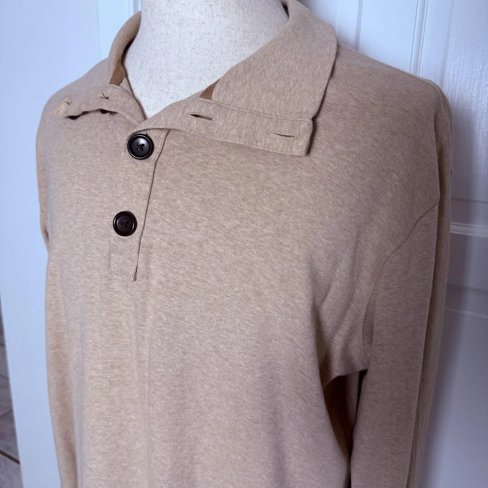 Banana Republic Sweater Mens XL Beige Button Mock Neck Henley‎ Pullover Cotton